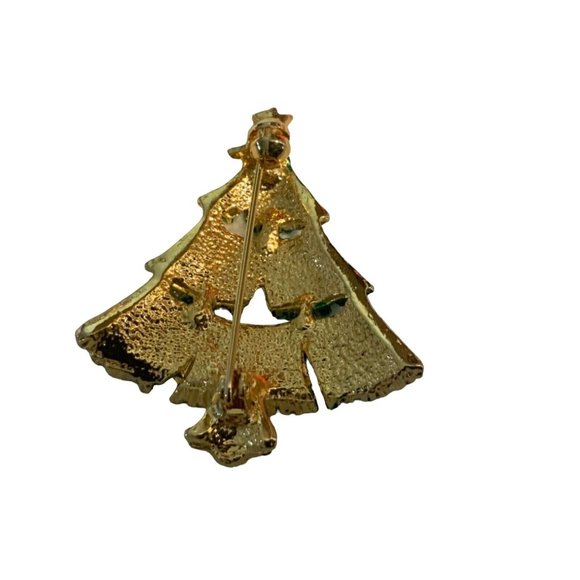 Christmas Tree Pin with Red Rhinestones Tree Decorations gold tone - Picture 6 of 9